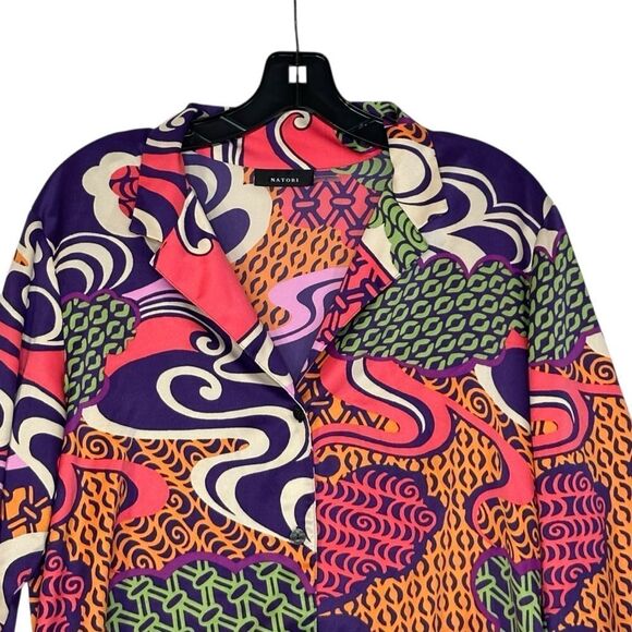 Natori Colorful Abstract Japanese  Print long Sleeve Tunic Top | Size M - Picture 3 of 6